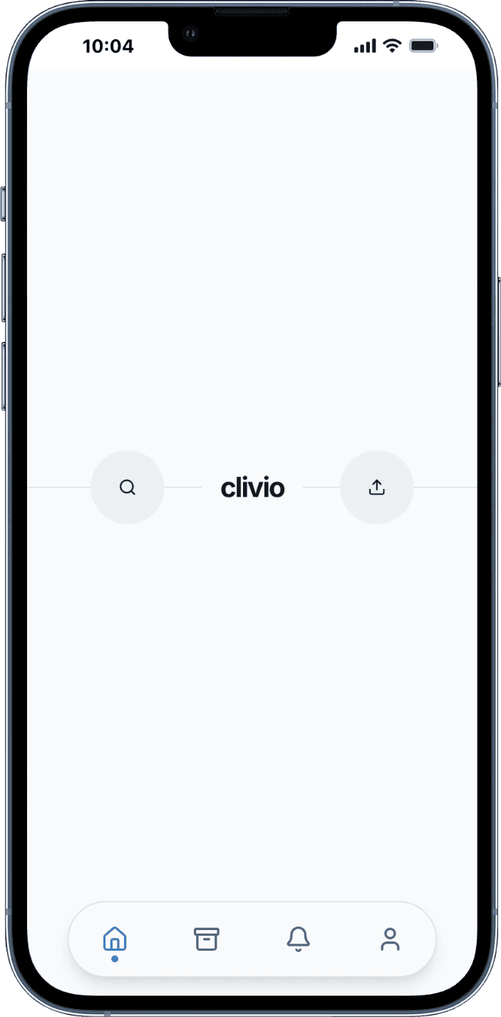 A mockup of the Clivio mobile application interface on a smartphone.