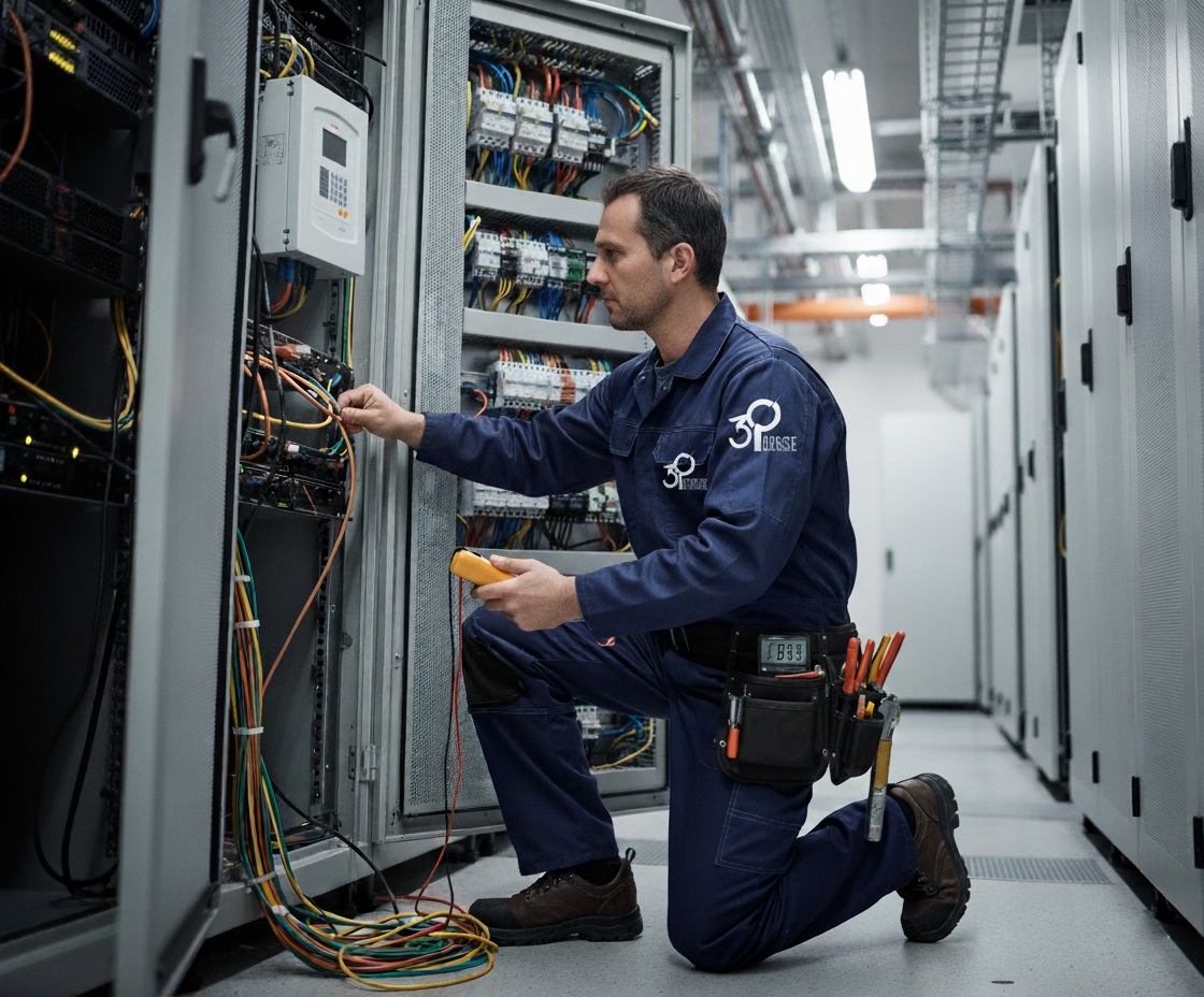 Close up of a PLC inside a control panel.