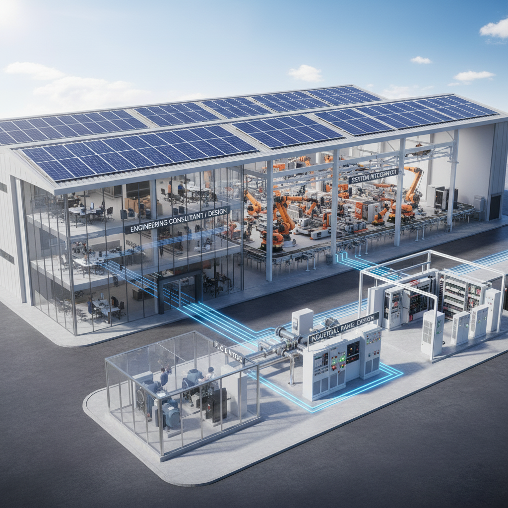 An 'all in one design' image showing an electrical system.