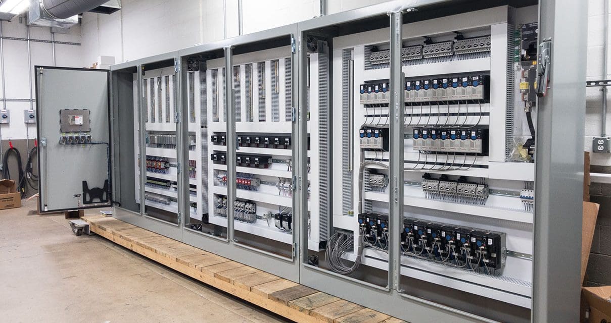 Inside of an industrial control panel.