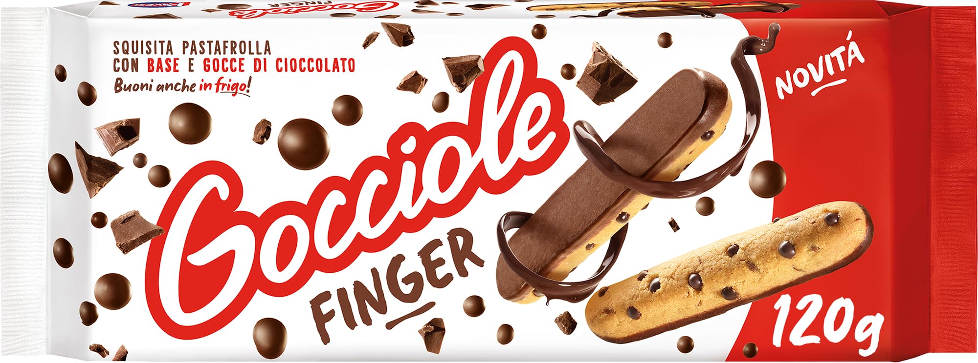 Pavesi Biscotti Frollini Gocciole Finger, Snack con Pastafrolla e Gocce di Cioccolato, 120g