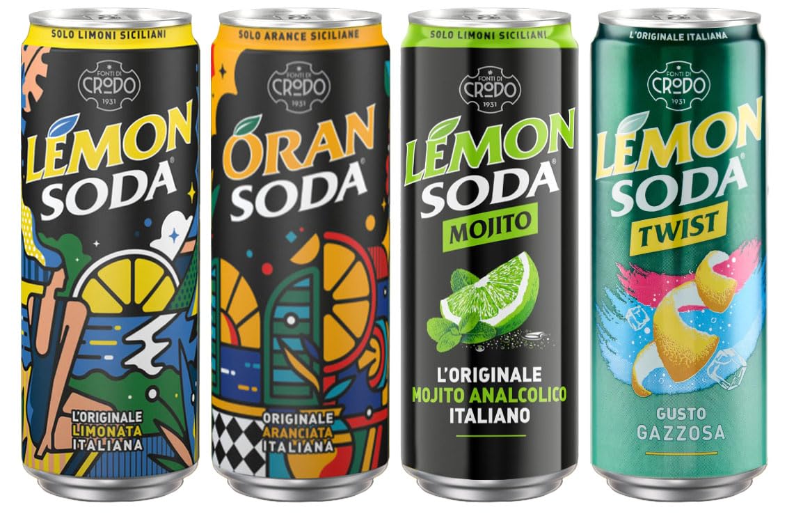 Lemonsoda KIT DRINK 2025 con Lemonsoda, Oransoda, Mojito e Twist Gazzosa 330ml - pack 4 lattine assortite