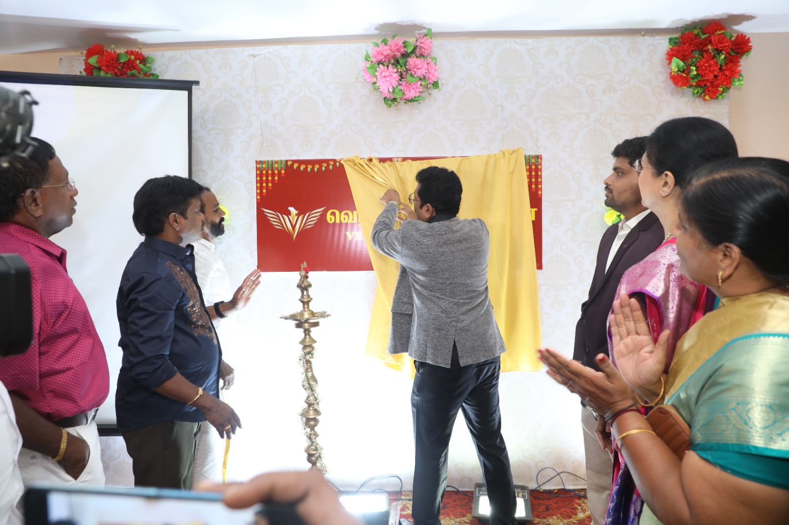 A diverse group of volunteers working together.