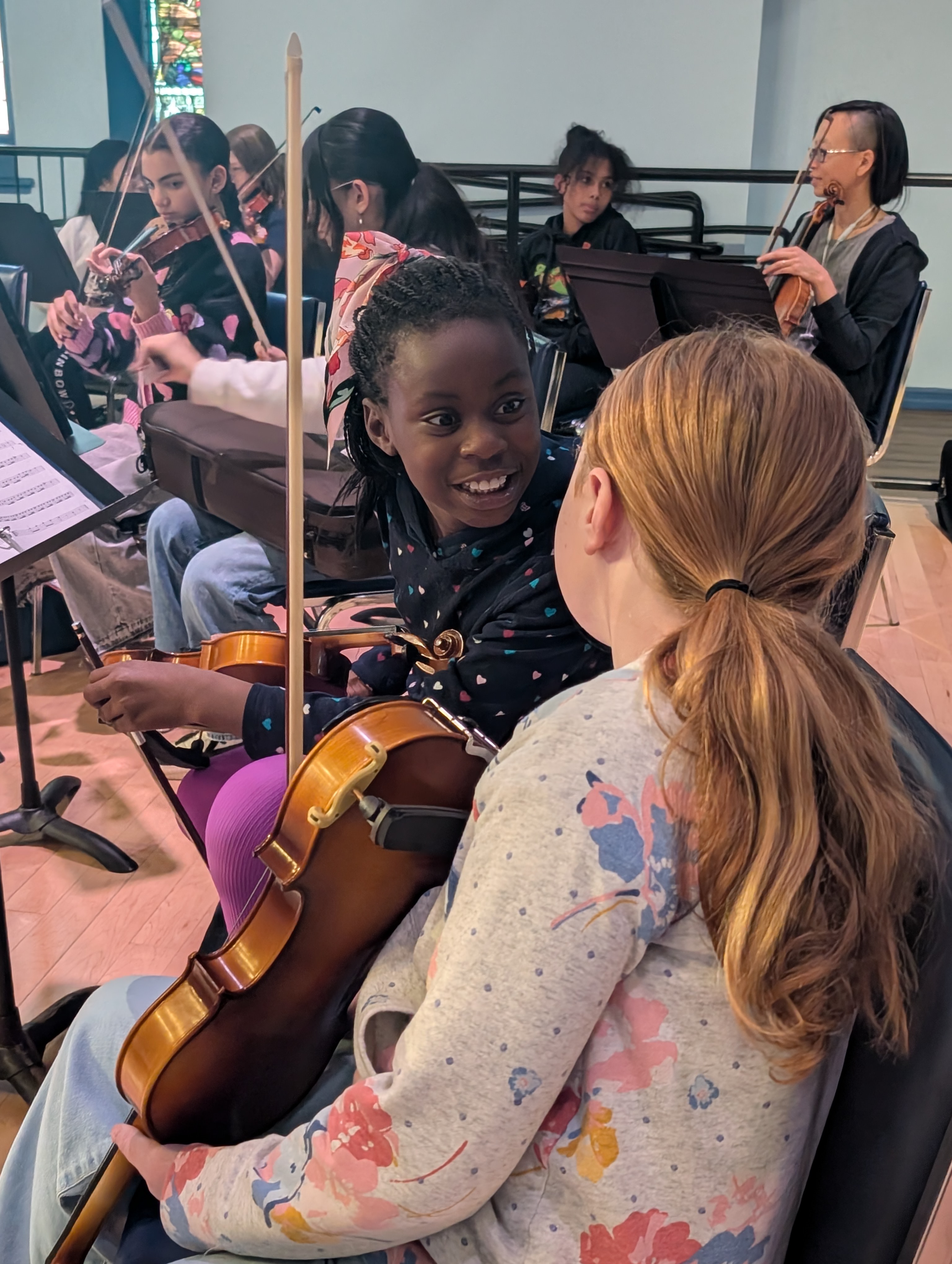A close-up shot of a young student's