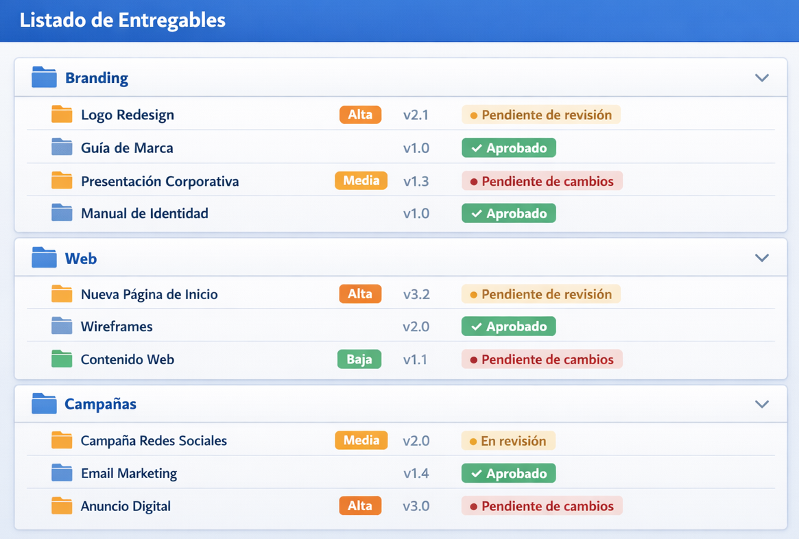 Panel de aprobaciones de proyectos