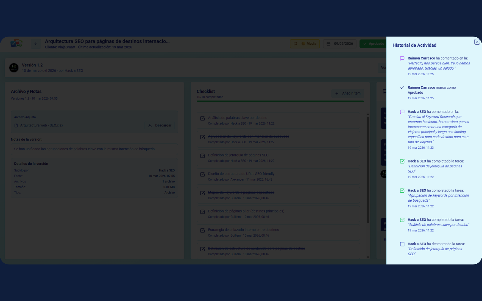 Historial de actividad completo