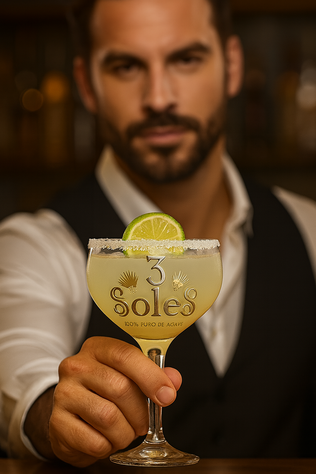 A well-lit photo of a Margarita cocktail.