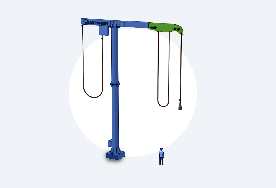 A telescopic shore power connection arm extending towards a ship.