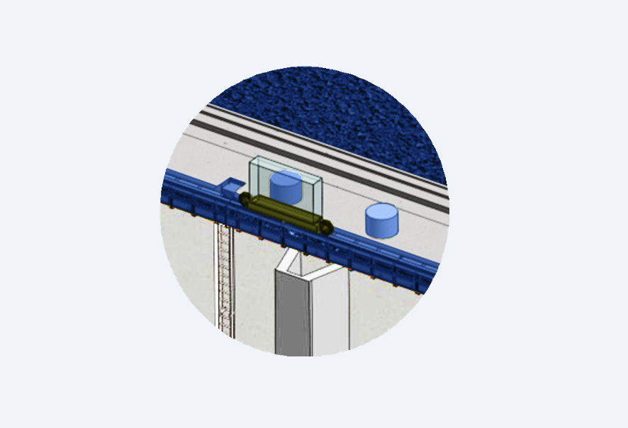 A vertically mounted shore power system on the side of a quay.