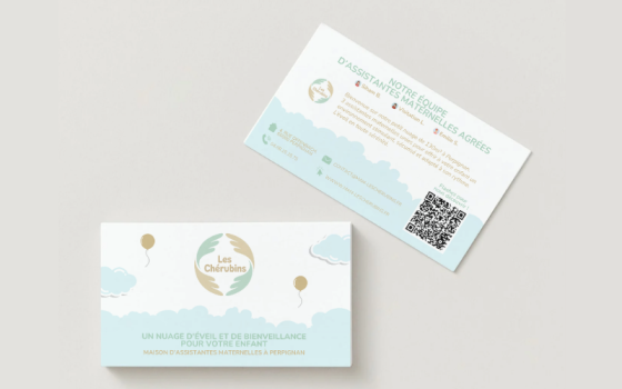 Cartes de visite de la MAM Les Chérubins à Perpignan, design doux « cocon »