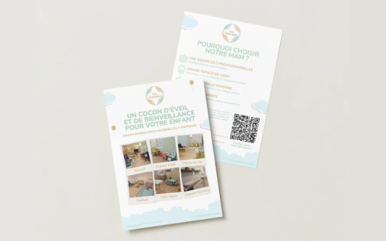 Flyer de la MAM Les Chérubins valorisant l’espace de 130 m² et les services d’accueil