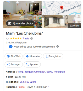 Visibilité de la MAM Les Chérubins sur Google Maps à Perpignan