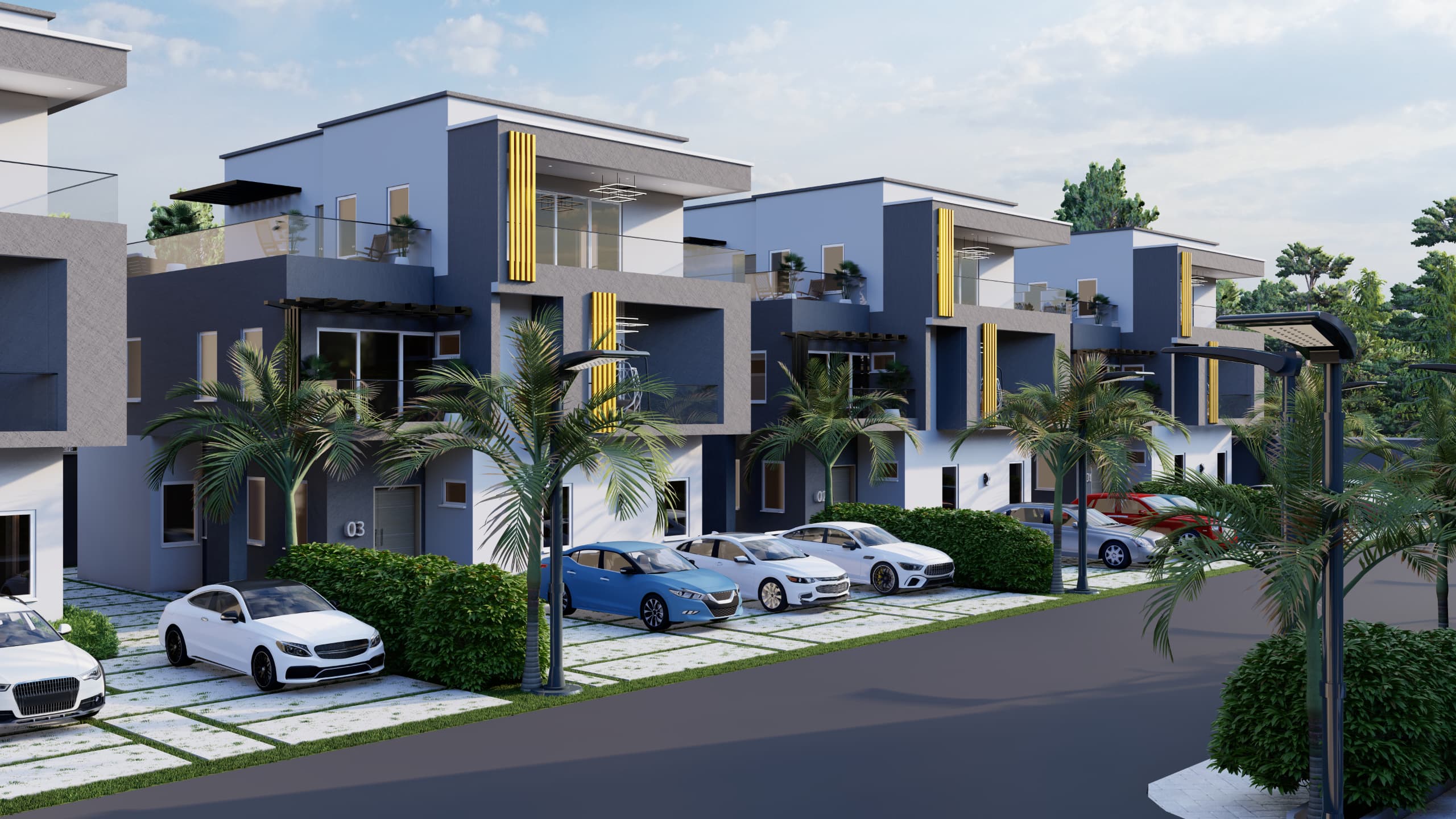 Spacious penthouse with a city view.