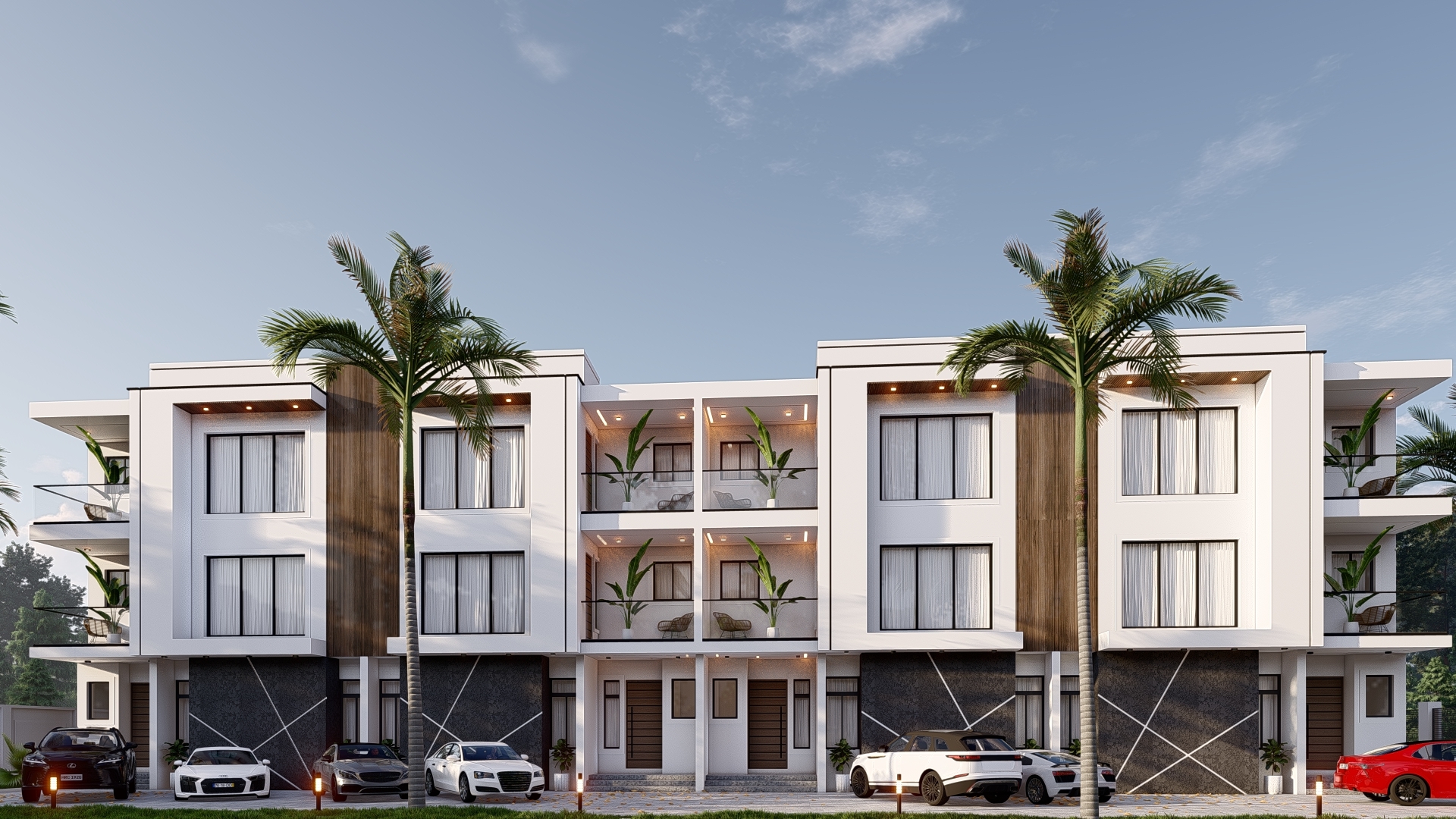 Architectural view of a modern Dape estate building.