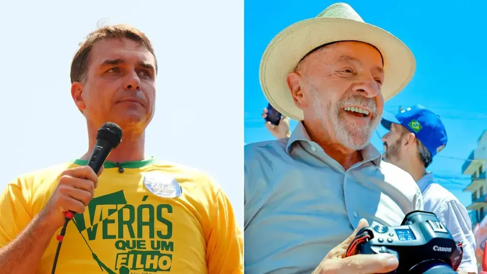 Flávio Bolsonaro (PL) e Lula (PT)