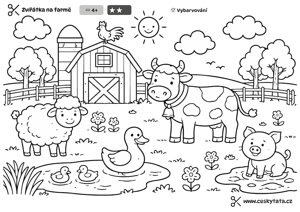 Náhled omalovánky se zvířátky na farmě