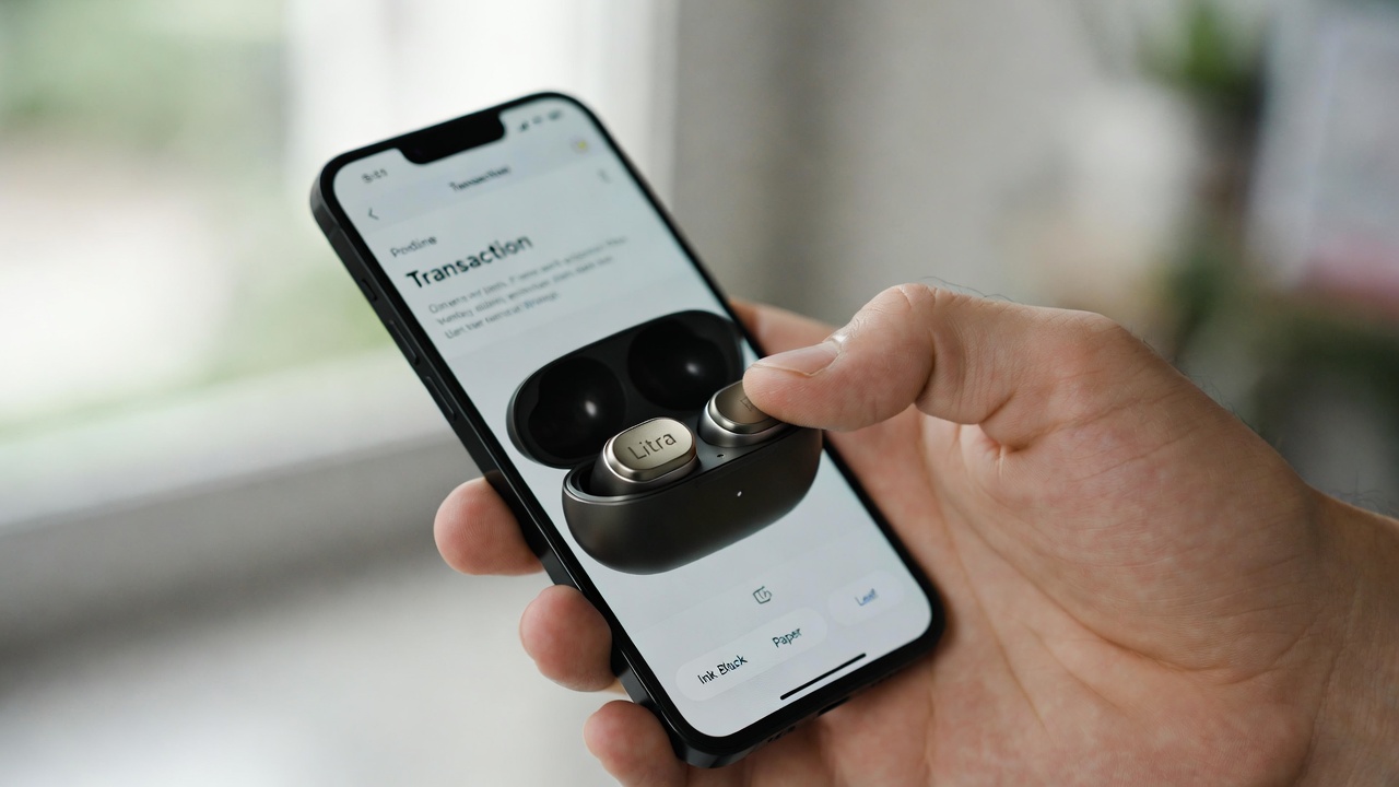 User engaging with litra earbuds