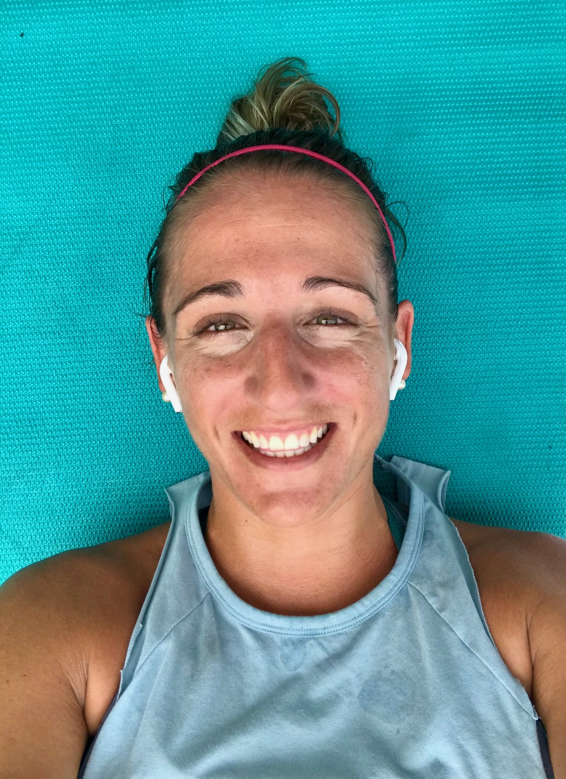Woman doing a side plank.