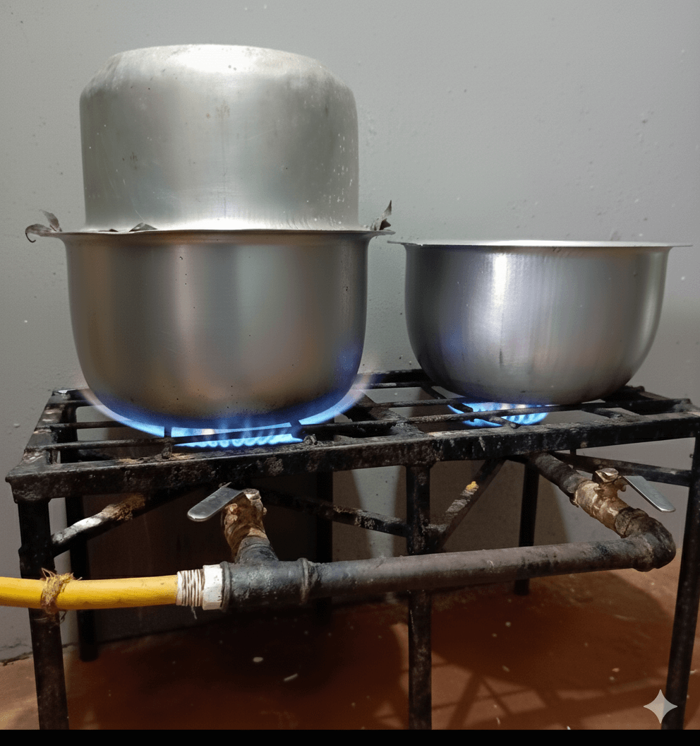 A person cooking on a modern biogas stove, demonstrating clean and efficient home cooking.