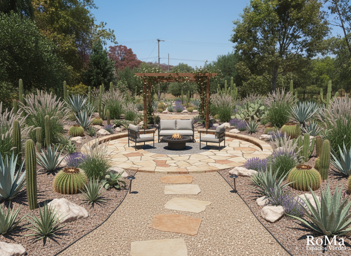 Jardín de estilo oasis creado por RoMa.