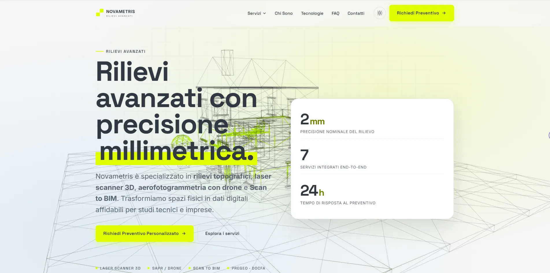 Novametris — Sito Web per Marchio di Rilievi Topografici e Laser Scanner 3D