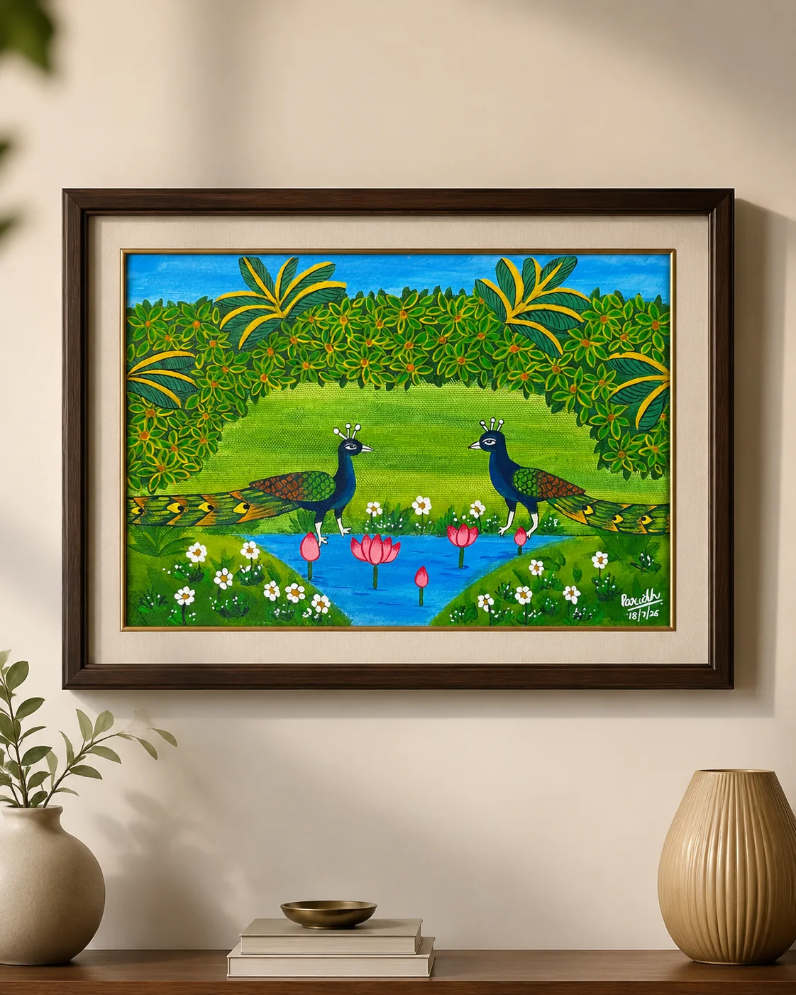 Peacocks by the Lotus Pond - Detail 1