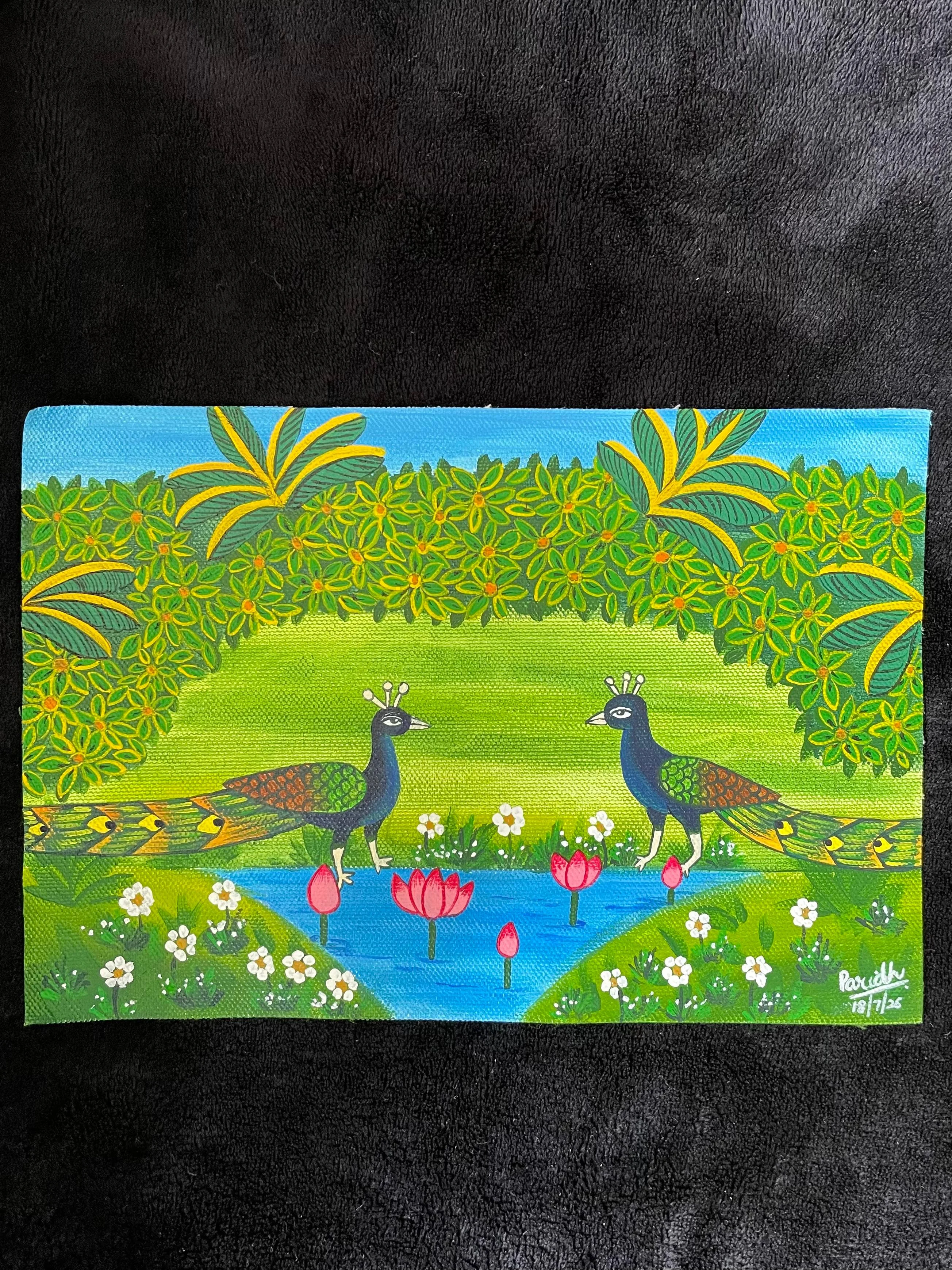 Peacocks by the Lotus Pond - Detail 2