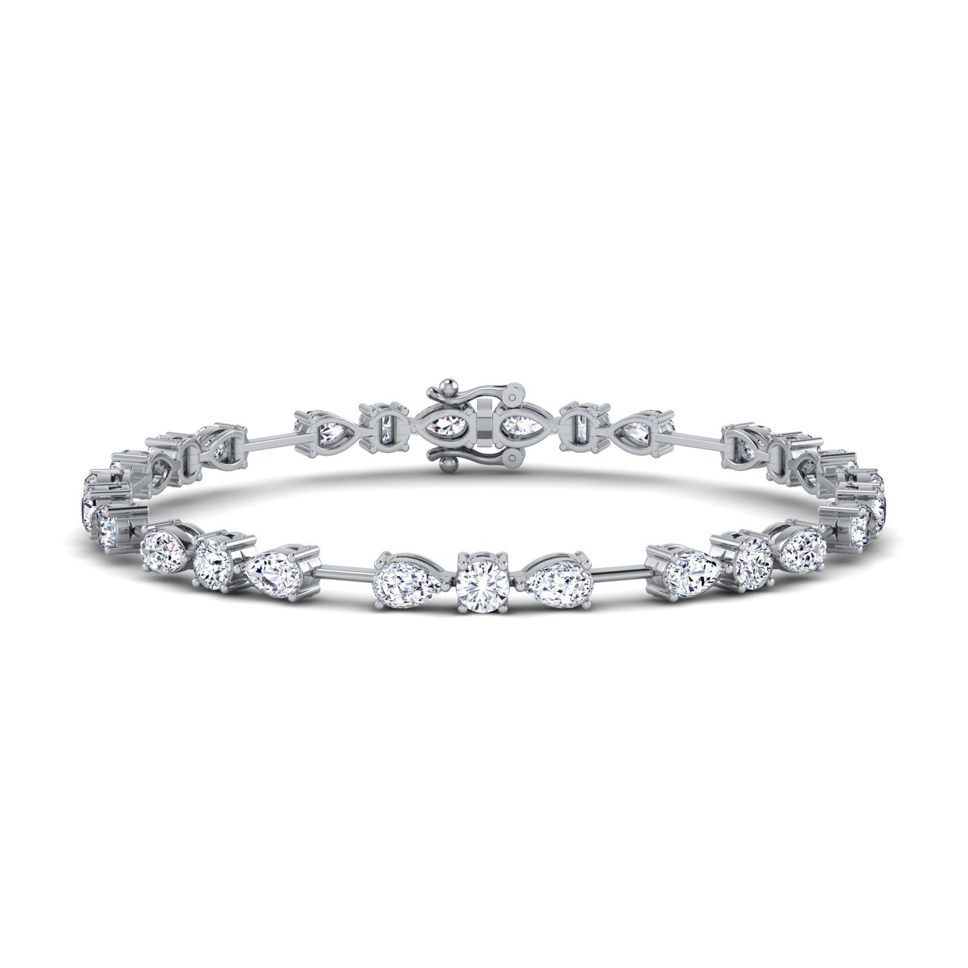 6.97 CT. Dazzling Trio: Lab Grown Diamond Tennis Bracelet with Pear Accents in 14k White Gold ✨