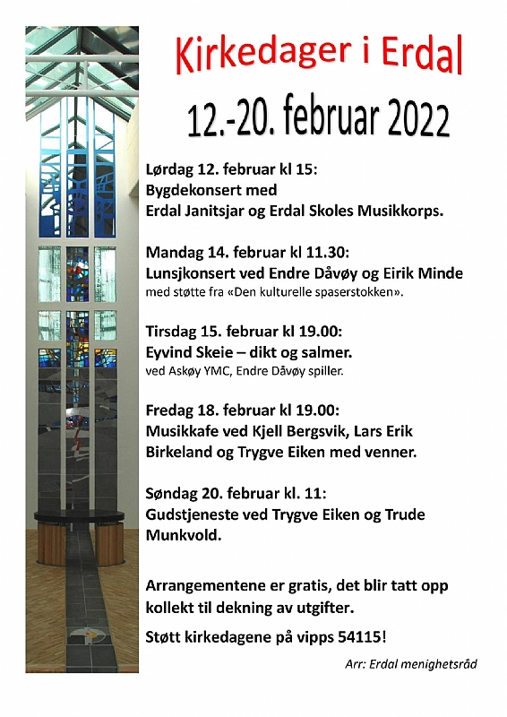 Bygdekonsert Erdal Kirke (februar 2022)