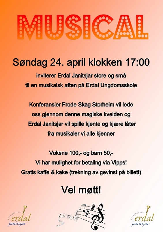Musical konsert søndag 24. april kl 17:00 (april 2016)