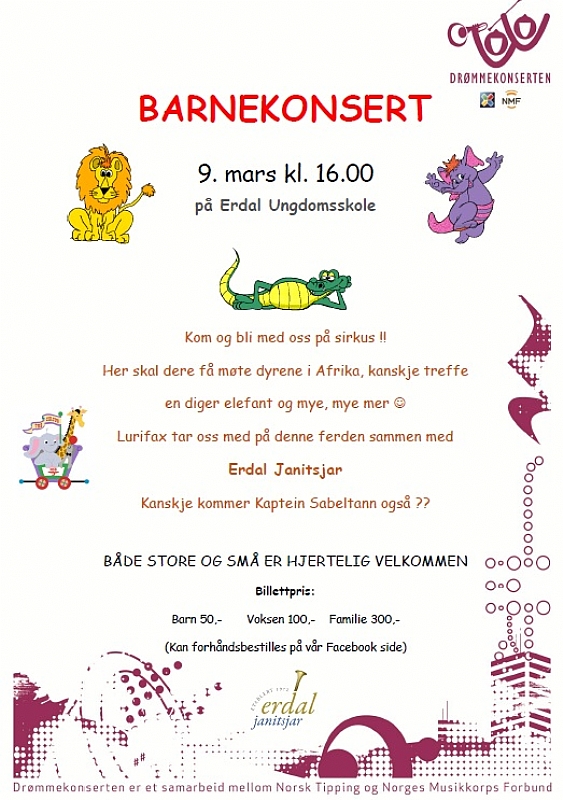 Barnekonsert 9. mars kl 16.00 (mars 2014)