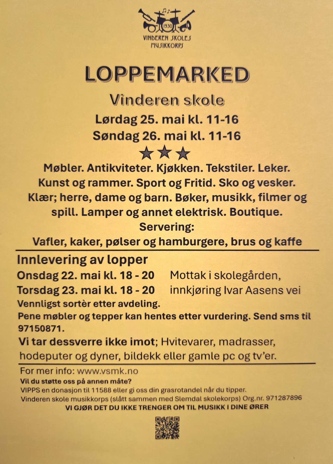 Husk årets store loppemarked på Vinderen skole 25.-26. mai.