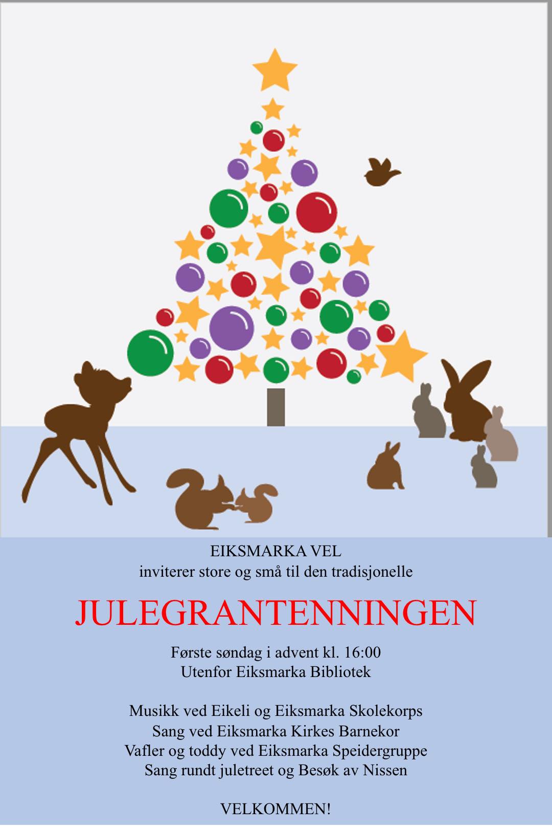 Julegrantenning Eiksmarka Bibliotek 01.des kl.16