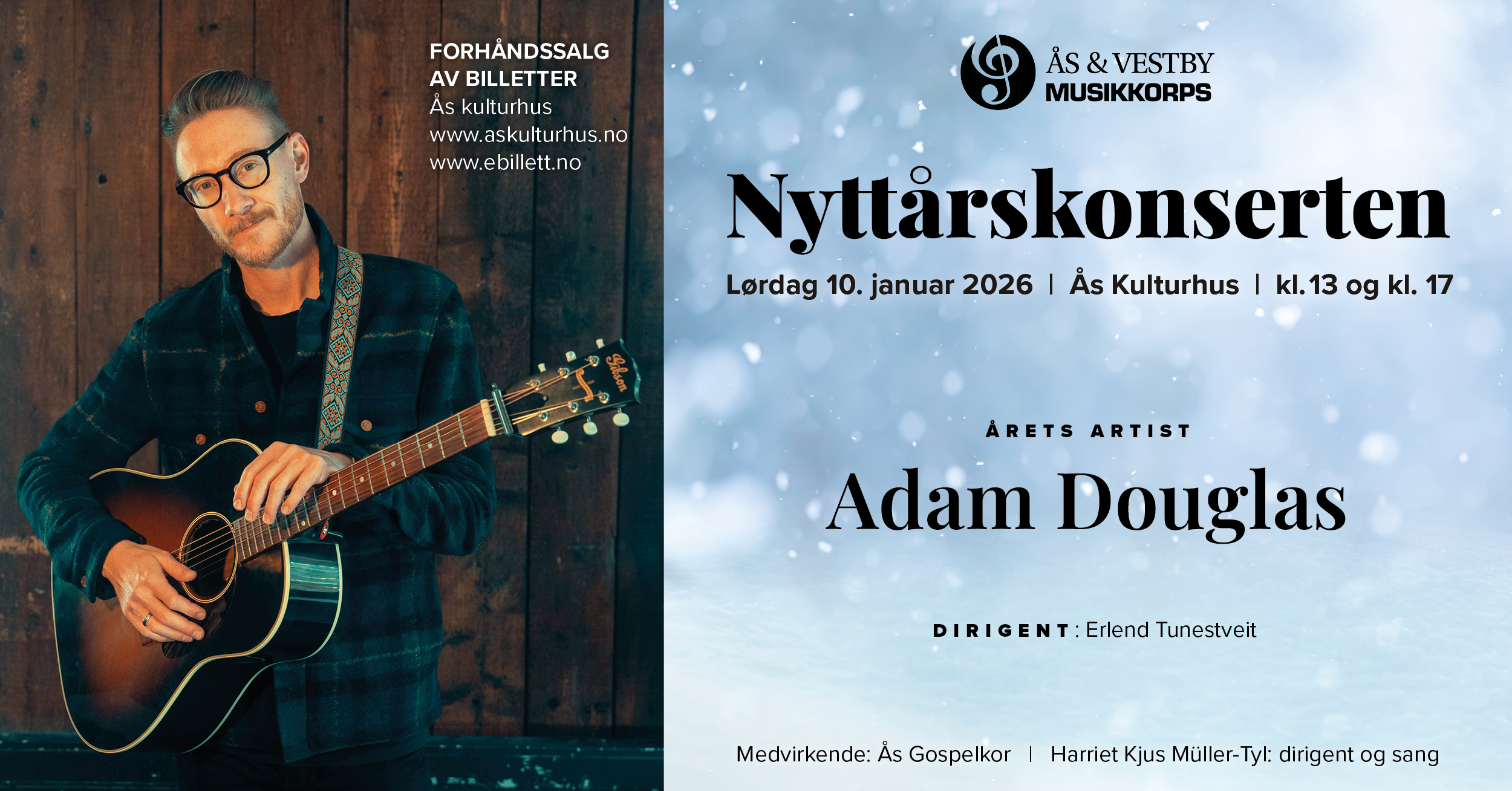 Nyttårskonsert med Ås og Vestby musikkorps – gjest: Adam Douglas