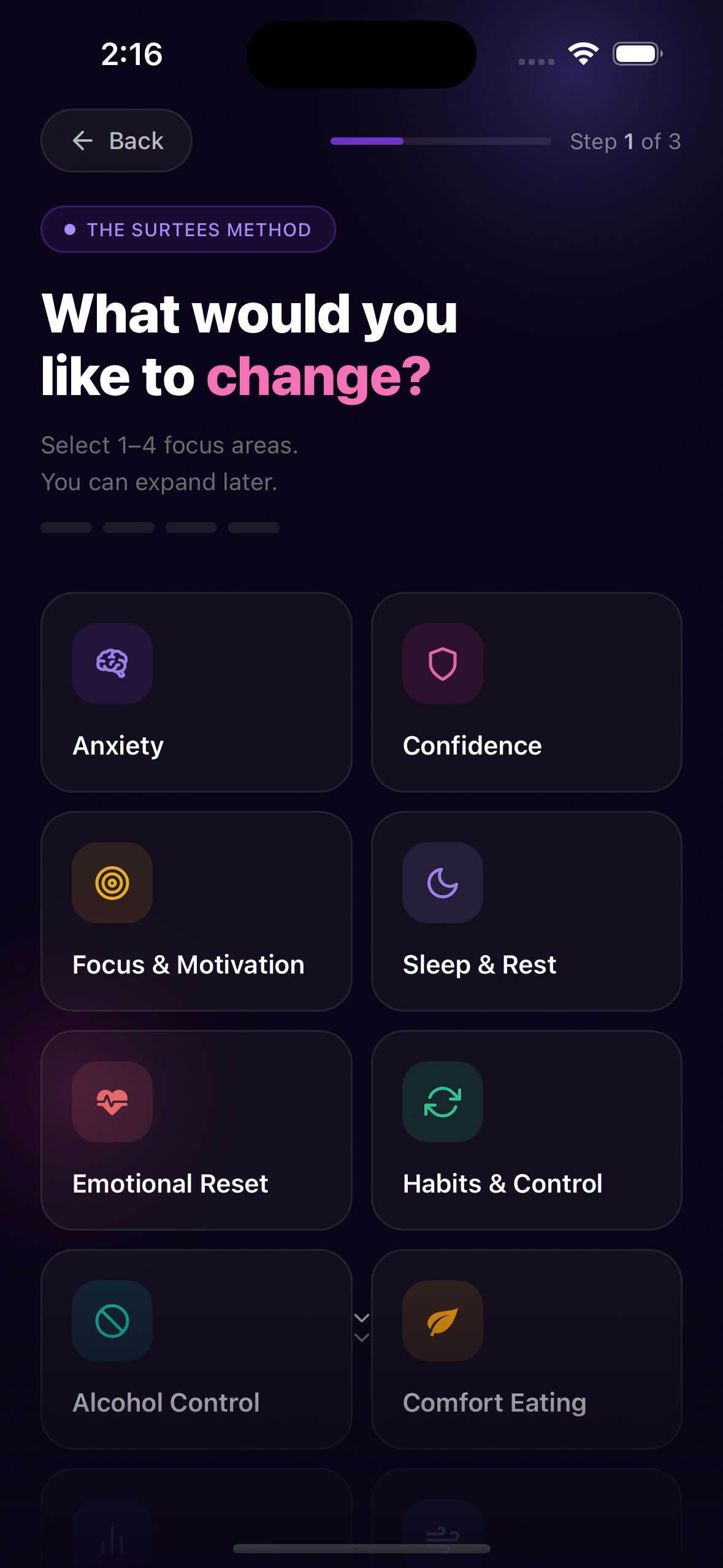 Subconsciously Today screen — personalised session recommendations