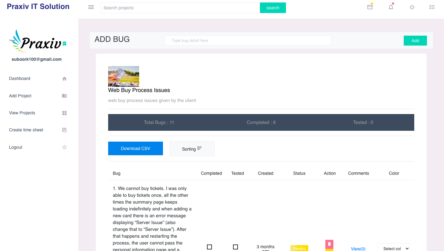 Praxiv Bug Tracker services