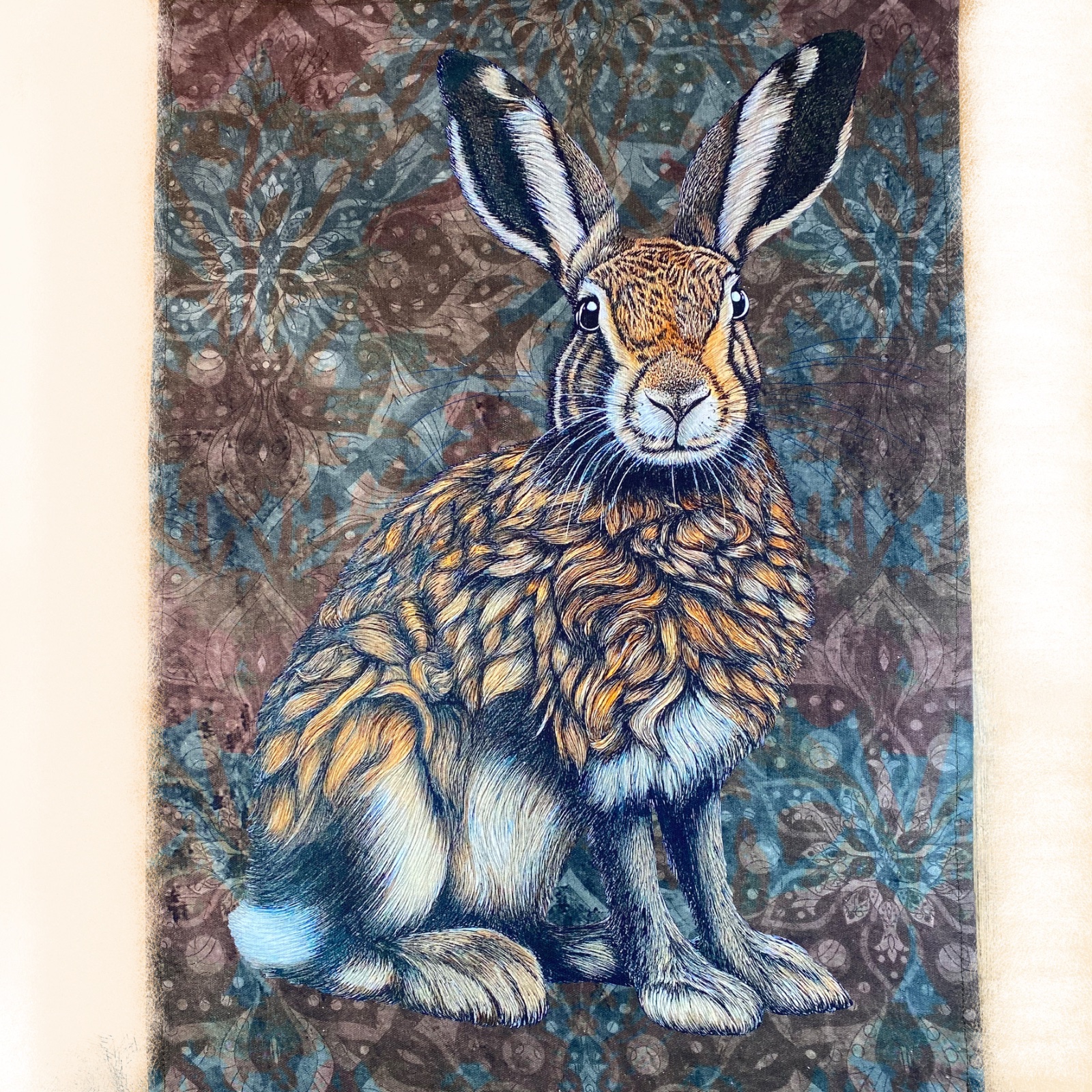 Hare on Multicoloured Background Tea Towel