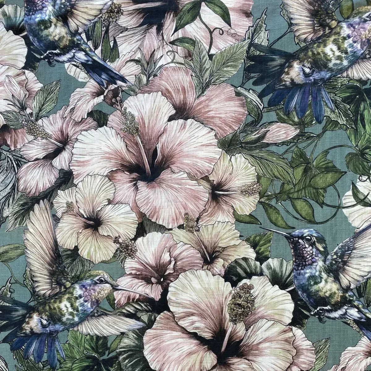 Hummingbird and Hibiscus Fabric
