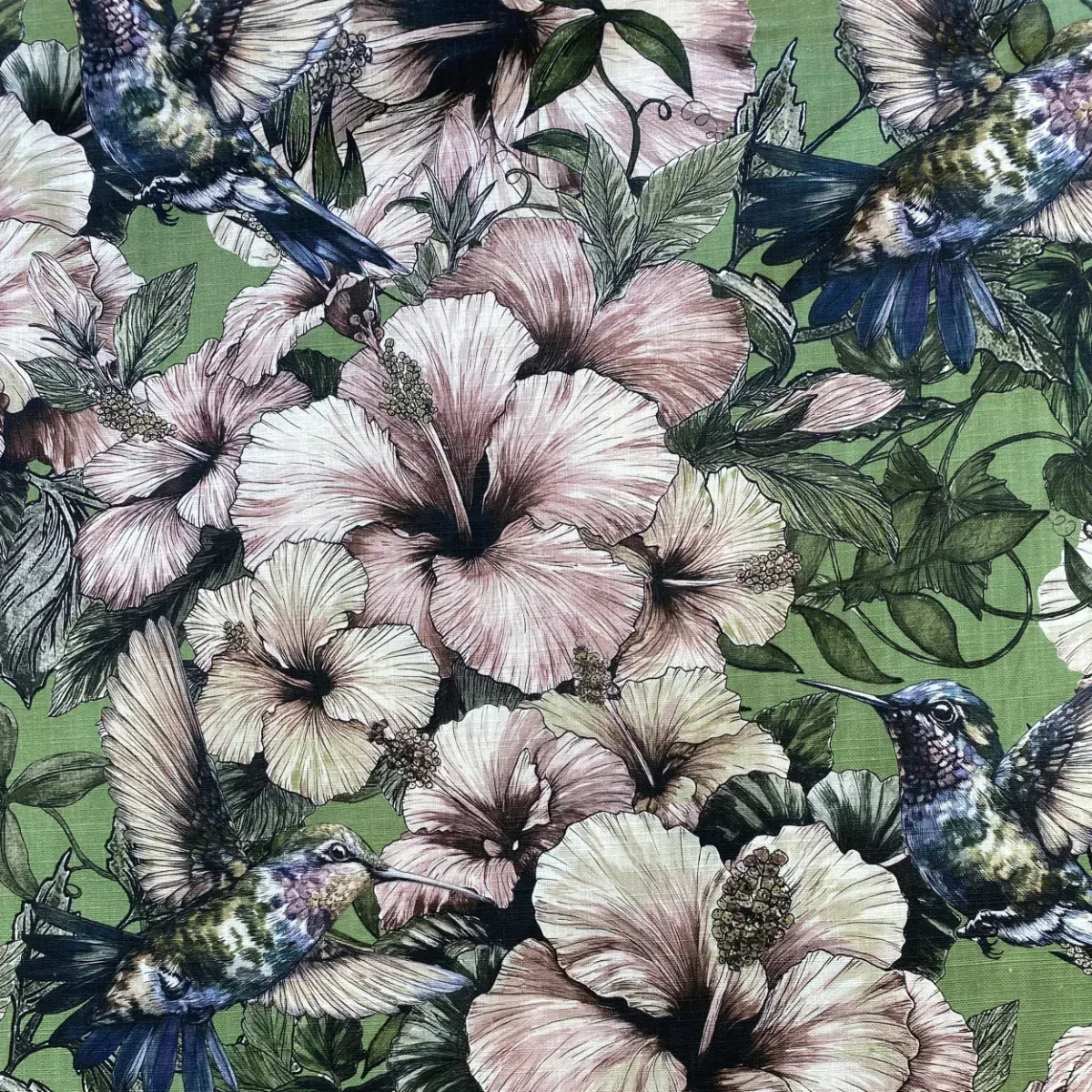 Hummingbird and Hibiscus Fabric