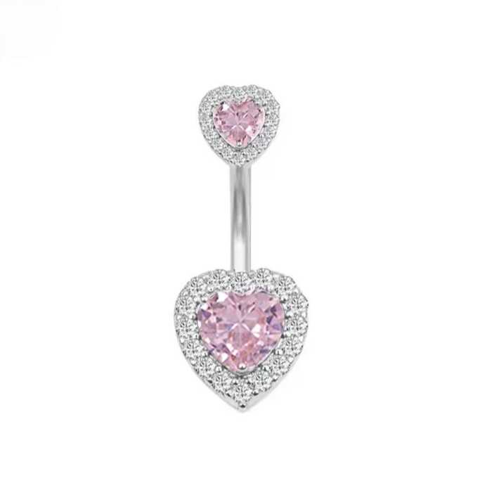 Piercing Ombligo corazón diamantado rosa