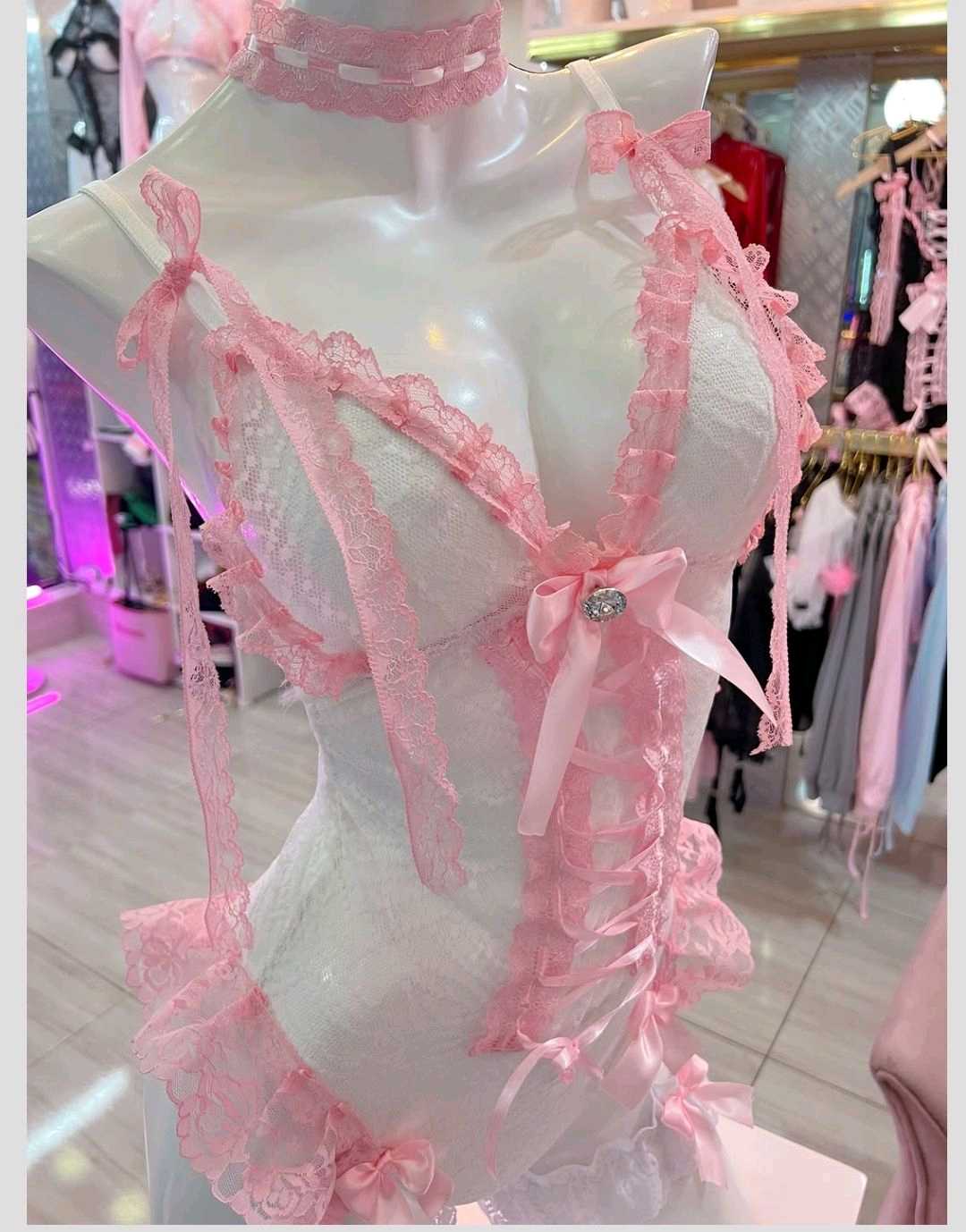 Conjunto encaje body blanco 