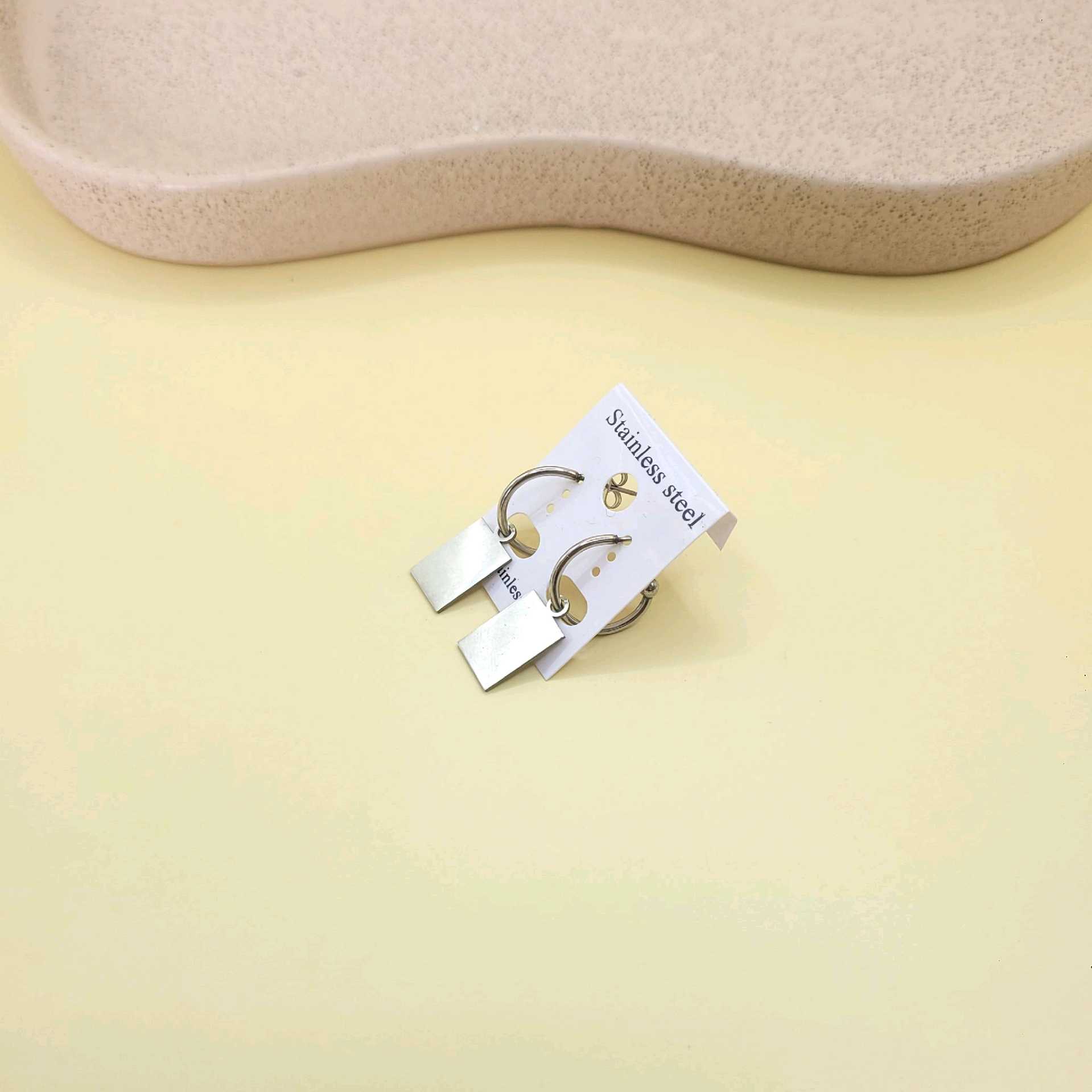 Aretes plata dije rectángulo / acero y