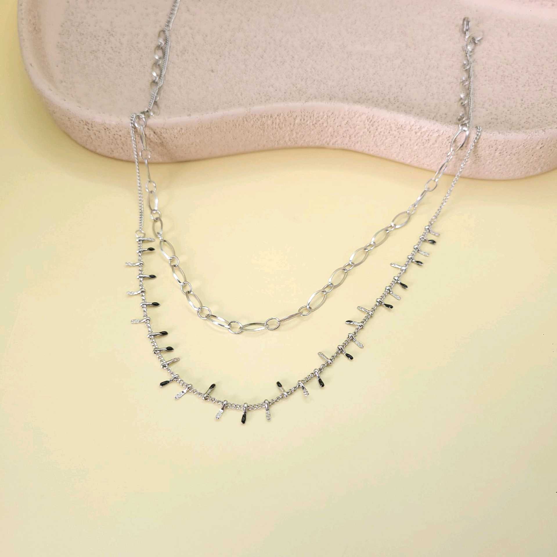 Cadena doble tono plata/ acero inoxidable