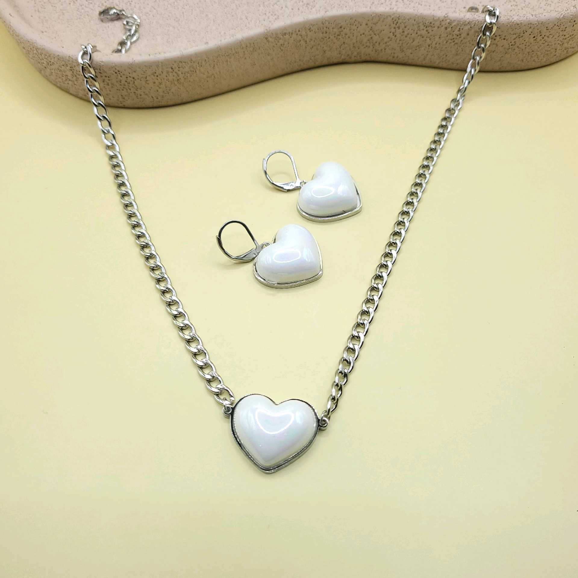 Juego corazones blancos / acero inoxidable 