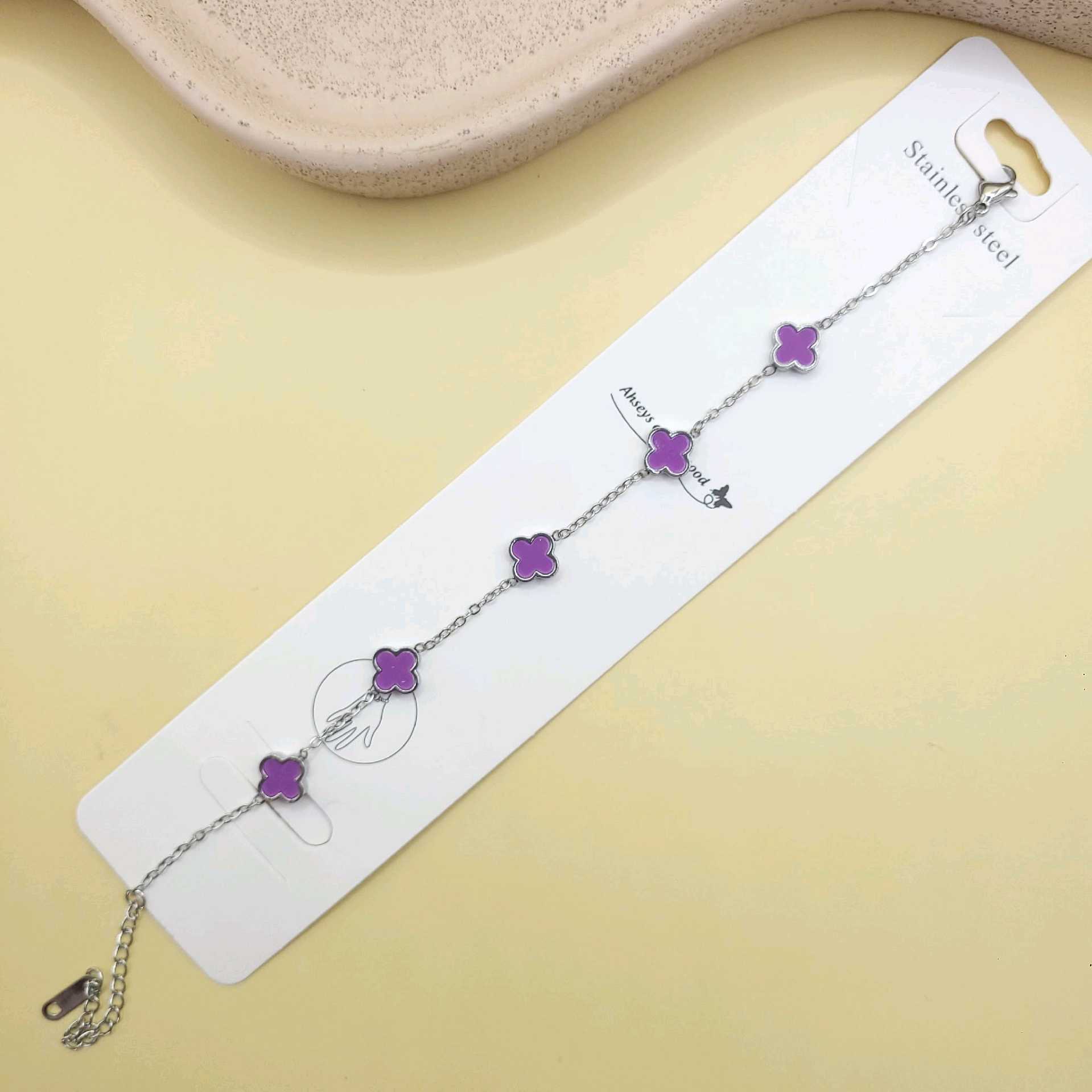 Pulsera Van Cleef violeta tono plata/ acero inoxidable 