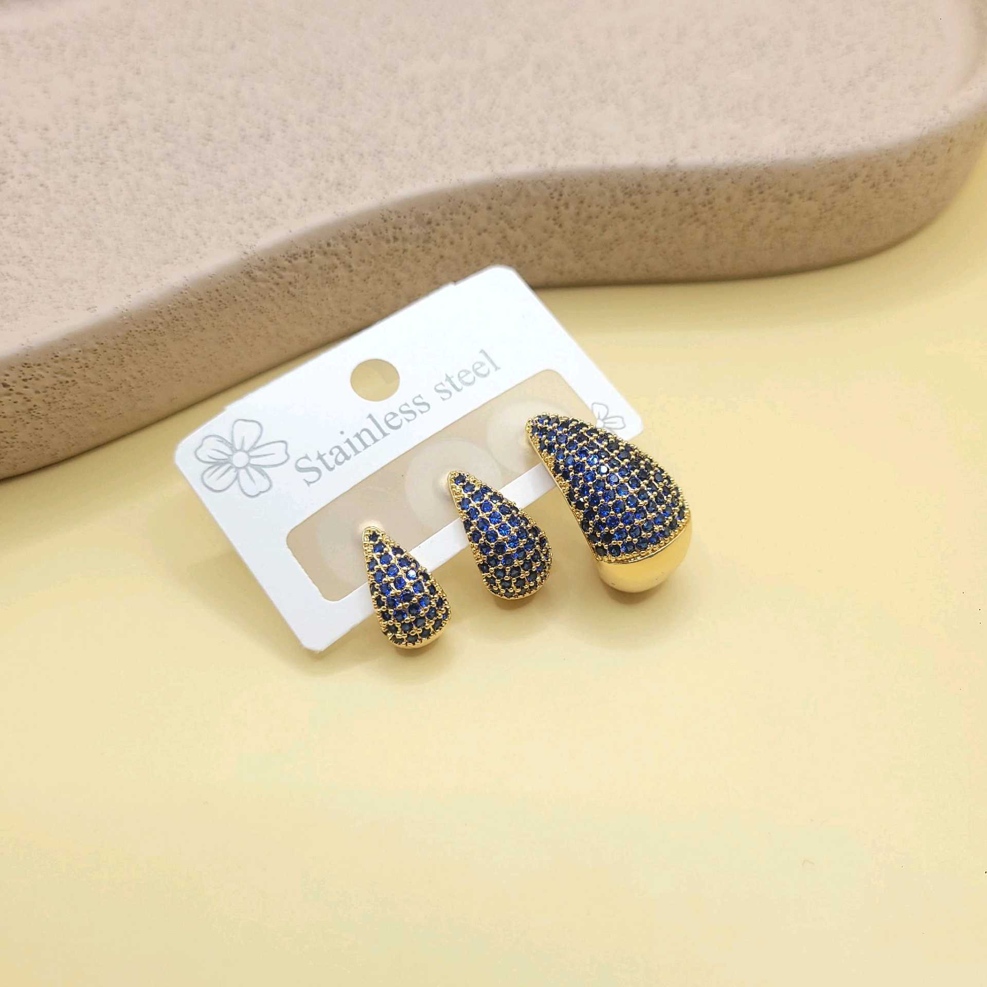 Trío aretes piedras azules / bronce 