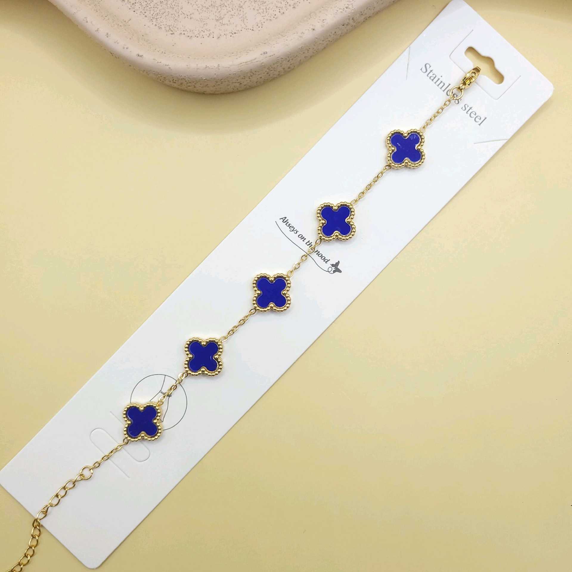 Pulsera Van Cleef azul marino bordes / acero inoxidable 