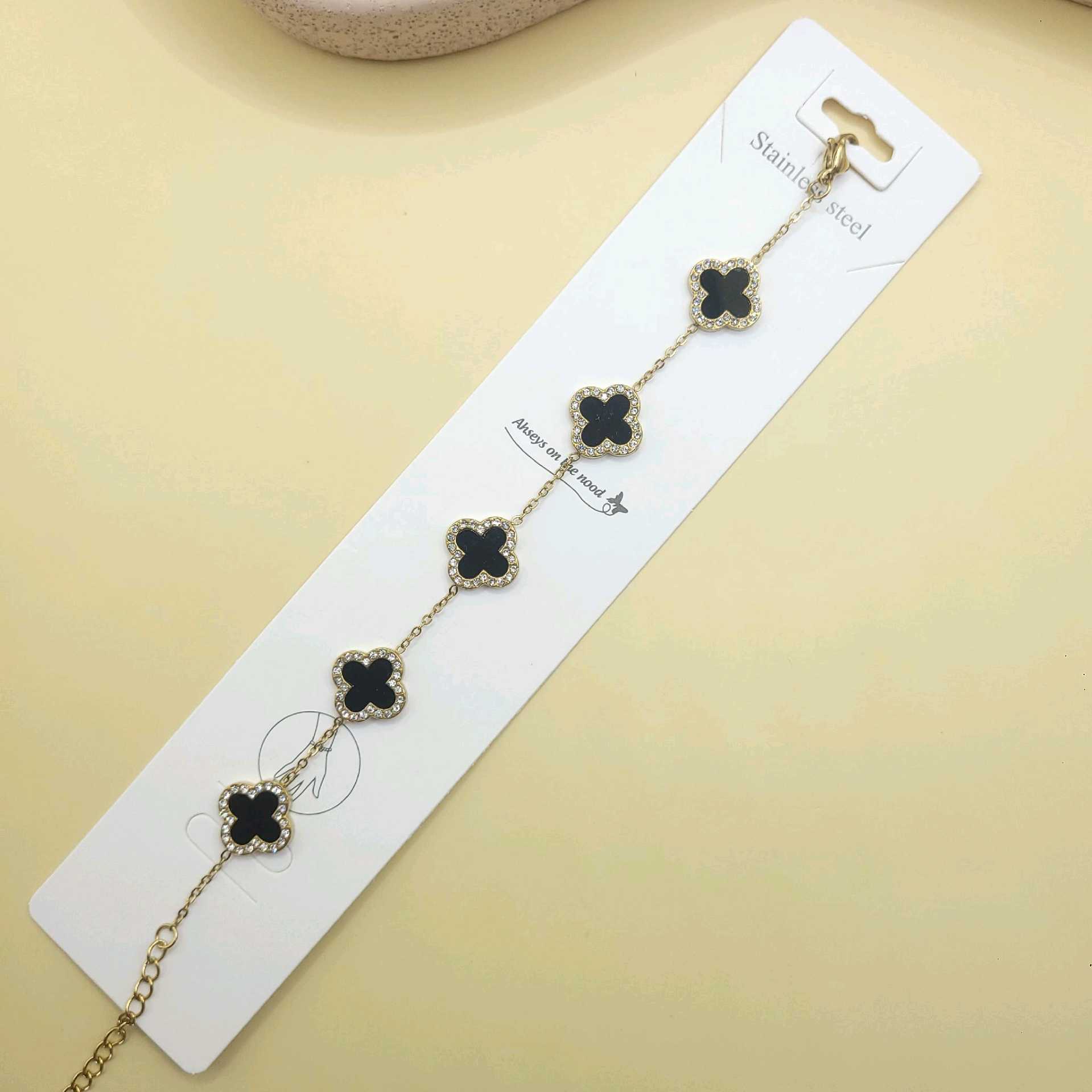 Pulsera Van cleef negra piedras/ acero inoxidable 