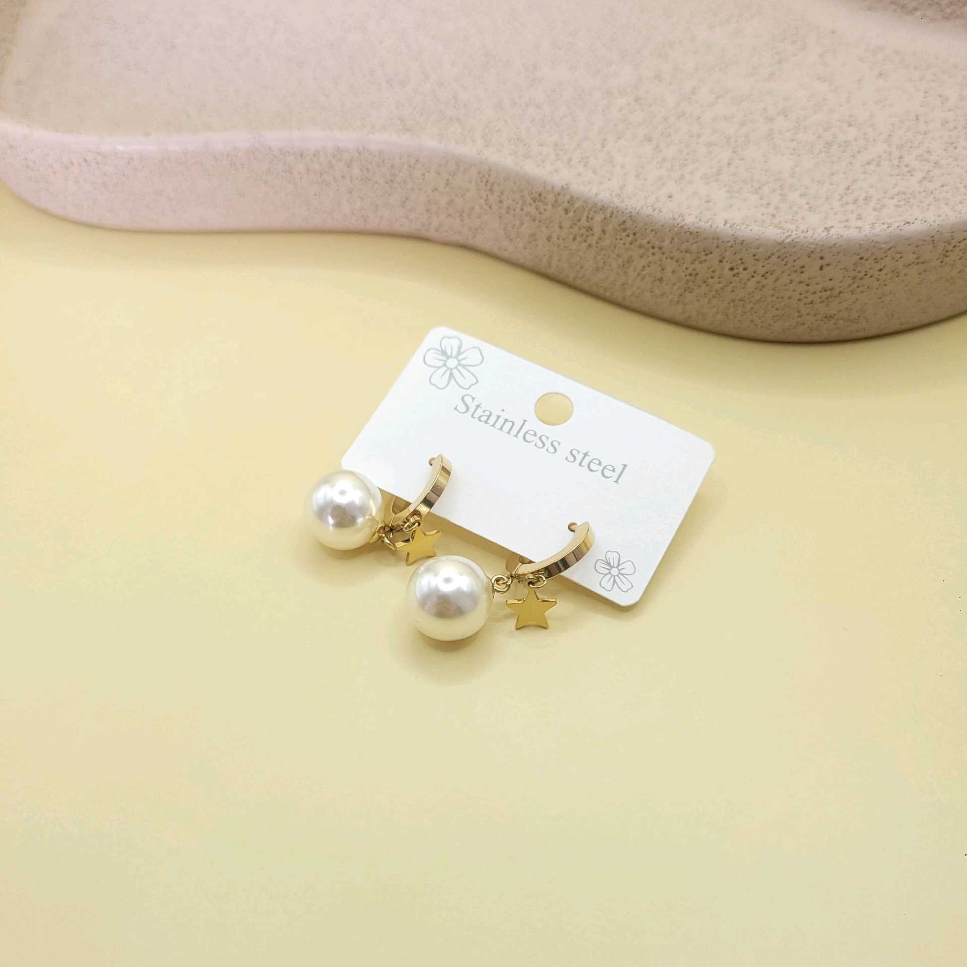 Aretes perlas estrellas/ acero inoxidable