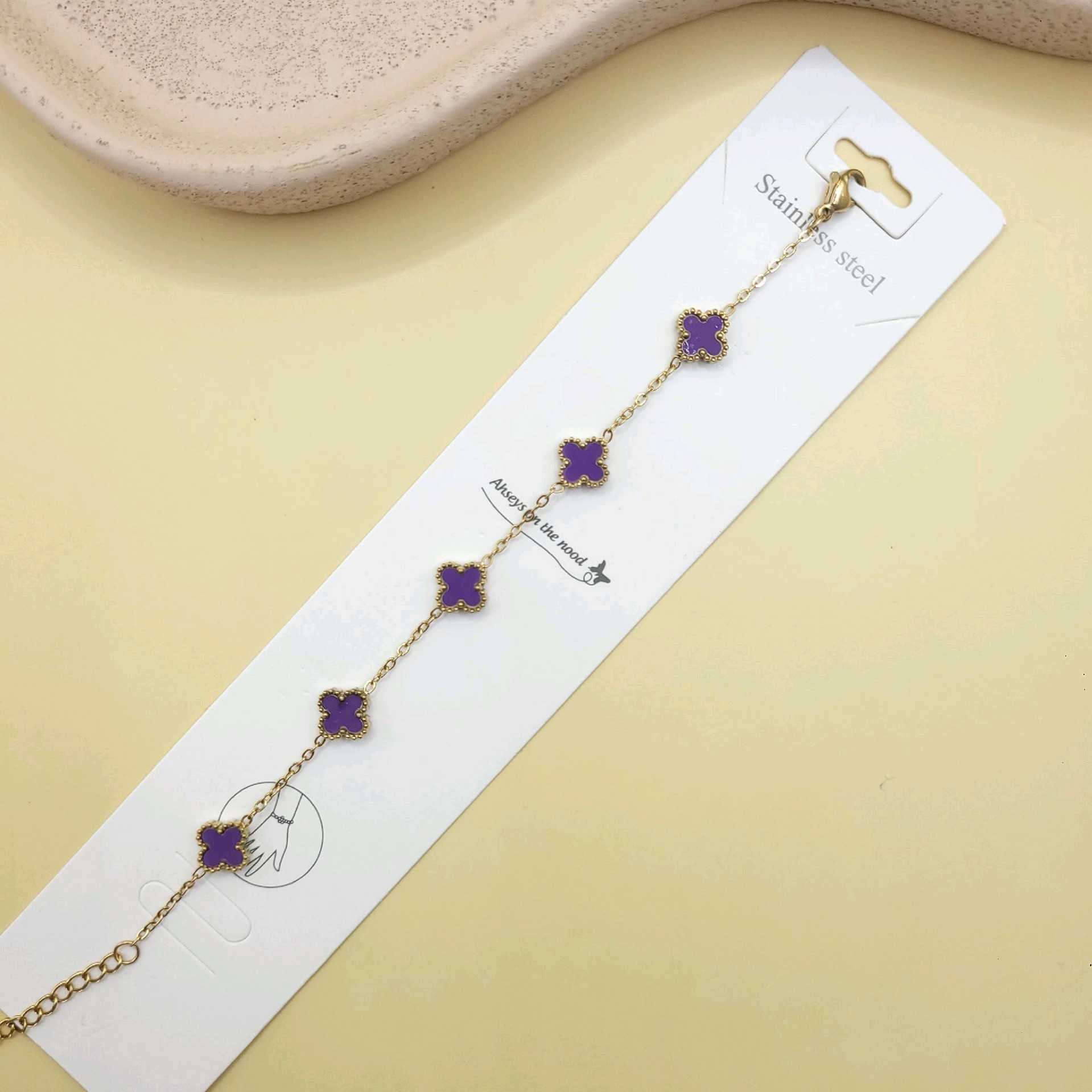 Pulsera Van Cleef morada bordes dijed pequeños/ acero inoxidable 